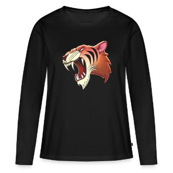 Säbelzahntiger Kopf Comic - Frauen Premium Bio Langarmshirt - Schwarz - Vorne - Julia (174cm)