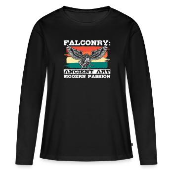 Fauconnerie Art ancien Passion moderne Fauconnerie - T-shirt manches longues Premium bio Femme - noir - Devant - Julia (174cm)