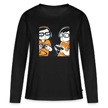 Gaming Nerds Streber - Frauen Premium Bio Langarmshirt - Schwarz - Vorne - Julia (174cm)