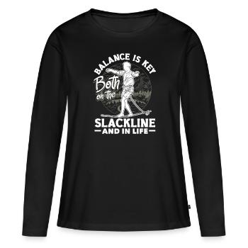 L’équilibre est la clé, à la fois sur la slackline et dans la vie - T-shirt manches longues Premium bio Femme - noir - Devant - Julia (174cm)