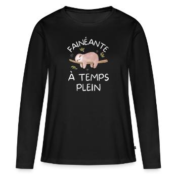 Paresseuse fainéante - T-shirt manches longues Premium bio Femme - noir - Devant - Julia (174cm)