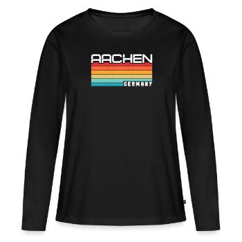 Aachenerin Aachener Aachen - Frauen Premium Bio Langarmshirt - Schwarz - Vorne - Julia (174cm)