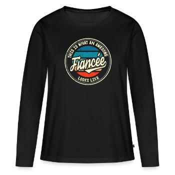Fiancée Meilleure demande en mariage Cadeau rétro - T-shirt manches longues Premium bio Femme - noir - Devant - Julia (174cm)