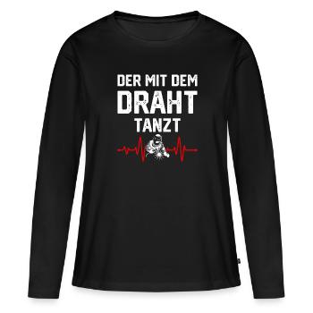 Der Mit Dem Draht Tanzt Metallbau Halbarm - Frauen Premium Bio Langarmshirt - Schwarz - Vorne - Julia (174cm)