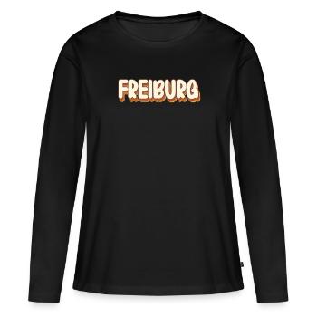 Freiburgerin Freiburger Freiburg - Frauen Premium Bio Langarmshirt - Schwarz - Vorne - Julia (174cm)