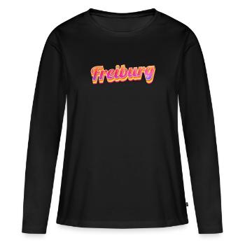 Freiburgerin Freiburger Freiburg - Frauen Premium Bio Langarmshirt - Schwarz - Vorne - Julia (174cm)
