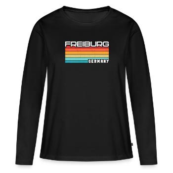 Freiburgerin Freiburger Freiburg - Frauen Premium Bio Langarmshirt - Schwarz - Vorne - Julia (174cm)
