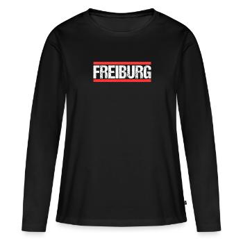 Freiburgerin Freiburger Freiburg - Frauen Premium Bio Langarmshirt - Schwarz - Vorne - Julia (174cm)