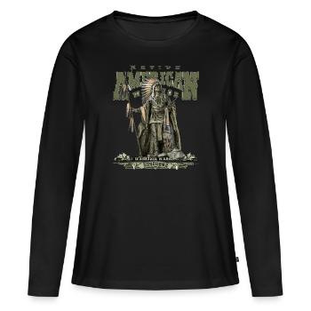 Shoshone warrior - Washakie - T-shirt manches longues Premium bio Femme - noir - Devant - Julia (174cm)