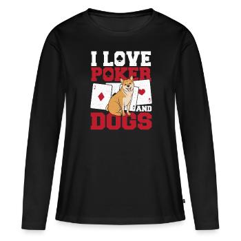 J’aime le poker et les chiens Flop Cardgame Aces Spades - T-shirt manches longues Premium bio Femme - noir - Devant - Julia (174cm)