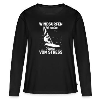 Windsurfen ist meine Pause vom Stress Windsurfer - Frauen Premium Bio Langarmshirt - Schwarz - Vorne - Julia (174cm)
