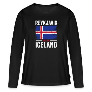 Island Flagge | Est. 1786 | Vintage Reykjavik - Frauen Premium Bio Langarmshirt - Schwarz - Vorne - Julia (174cm)