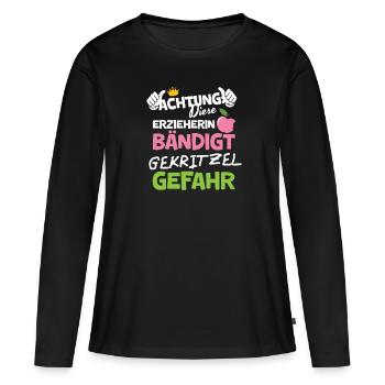 Erzieherin Weihnachten Gekritzel Bändigerin - Frauen Premium Bio Langarmshirt - Schwarz - Vorne - Julia (174cm)