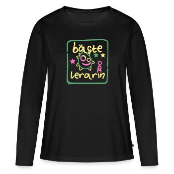 Bäste Lehrerin Lustig Grundschule Abschied - Frauen Premium Bio Langarmshirt - Schwarz - Vorne - Julia (174cm)
