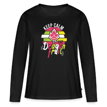 Keep Calm Eat Dragon Fruit - Frauen Premium Bio Langarmshirt - Schwarz - Vorne - Julia (174cm)