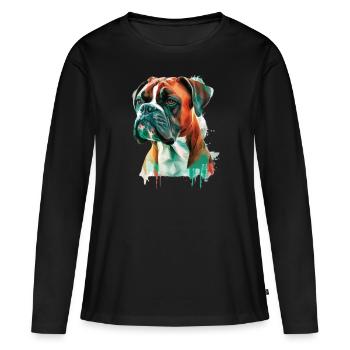 German Boxer Dog Watercolor Design - Women's Premium Organic Long Sleeve Shirt - black - Front - Julia (174cm)