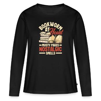 Rat de bibliothèque au cœur Pages moisies Odeurs nostalgiques - T-shirt manches longues Premium bio Femme - noir - Devant - Julia (174cm)
