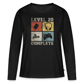 20 Geburtstag Gamer Level 20 complete Vintage - Frauen Premium Bio Langarmshirt - Schwarz - Vorne - Julia (174cm)