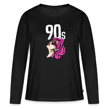 90er Jahre Frauen 90s Mädchen 90er Party - Frauen Premium Bio Langarmshirt - Schwarz - Vorne - Julia (174cm)