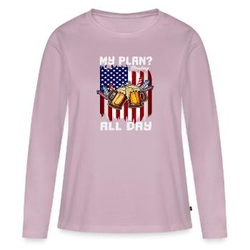 Jour du 4 juillet Ivre Mon plan Boire toute la journée - T-shirt manches longues Premium bio Femme - rose poudré - Devant - Julia (174cm)