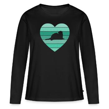 Vintage Heart Weasel Ferret Retro Cute - Frauen Premium Bio Langarmshirt - Schwarz - Vorne - Julia (174cm)