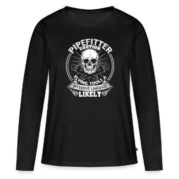 Pipefitter Pipefitter Caution - Women's Premium Organic Long Sleeve Shirt - black - Front - Julia (174cm)
