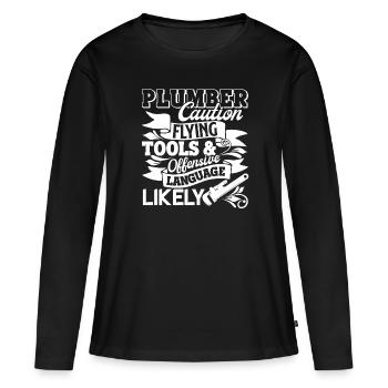 Plumber Plumber Caution - Women's Premium Organic Long Sleeve Shirt - black - Front - Julia (174cm)