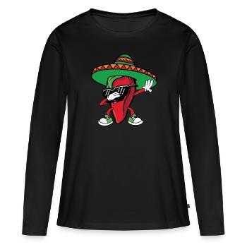 Drôle de piment piment poivre mexicain Cinco de Mayo - T-shirt manches longues Premium bio Femme - noir - Devant - Julia (174cm)