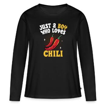 Hommes juste un garçon qui aime le piment rouge piment chaud - T-shirt manches longues Premium bio Femme - noir - Devant - Julia (174cm)