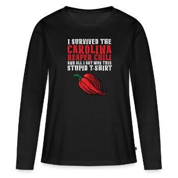 J’ai survécu à la Carolina Reaper Chili Pepper Hot Sp - T-shirt manches longues Premium bio Femme - noir - Devant - Julia (174cm)