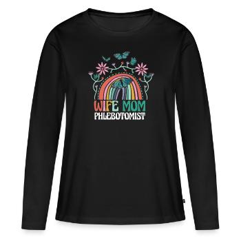 Épouse Maman Phlébotomiste - T-shirt manches longues Premium bio Femme - noir - Devant - Julia (174cm)