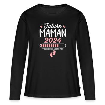 Future Maman 2024 Cadeau Nouvelle Naissance Maman - T-shirt manches longues Premium bio Femme - noir - Devant - Julia (174cm)