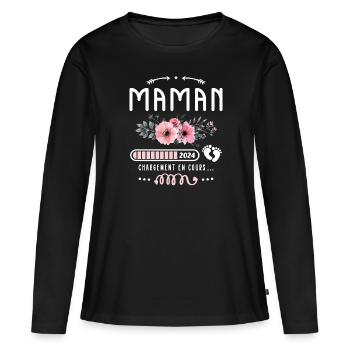 Future Maman 2024 Cadeau Nouvelle Naissance Maman - T-shirt manches longues Premium bio Femme - noir - Devant - Julia (174cm)