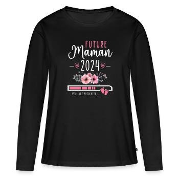 Future Maman 2024 Cadeau Nouvelle Naissance Maman - T-shirt manches longues Premium bio Femme - noir - Devant - Julia (174cm)