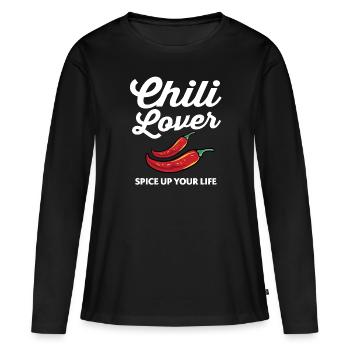 Poivrons rouges Nourriture épicée Drôle Chili Lover Spice Up Y - T-shirt manches longues Premium bio Femme - noir - Devant - Julia (174cm)
