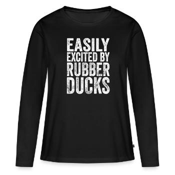 Easily Excited By Rubber Ducks Yellow Bath Duckie - Frauen Premium Bio Langarmshirt - Schwarz - Vorne - Julia (174cm)