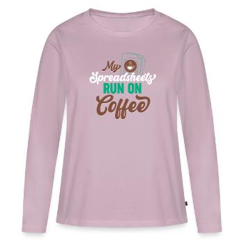 Mes feuilles de calcul fonctionnent sur le café - T-shirt manches longues Premium bio Femme - rose poudré - Devant - Julia (174cm)