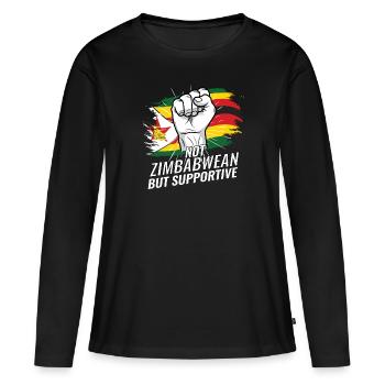 Not Zimbabwean But Supportive Zimbabwe Flag - Frauen Premium Bio Langarmshirt - Schwarz - Vorne - Julia (174cm)