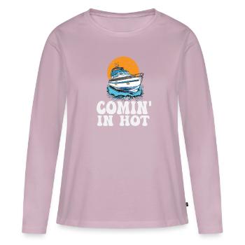 Drôle de citation de bateau à moteur Comin dans Hot Pontooning - T-shirt manches longues Premium bio Femme - rose poudré - Devant - Julia (174cm)