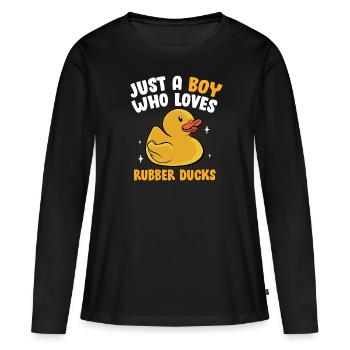 Duckling Funny Duckie Men Just A Boy Who Loves Rub - Frauen Premium Bio Langarmshirt - Schwarz - Vorne - Julia (174cm)