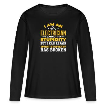 Électricien Je ne peux pas réparer la stupidité - T-shirt manches longues Premium bio Femme - noir - Devant - Julia (174cm)
