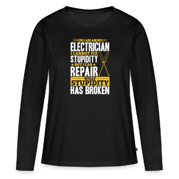 Électricien Je ne peux pas réparer la stupidité - T-shirt manches longues Premium bio Femme - noir - Devant - Julia (174cm)