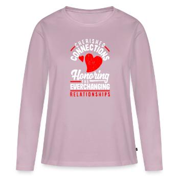 Honorer les relations en constante évolution - T-shirt manches longues Premium bio Femme - rose poudré - Devant - Julia (174cm)
