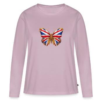 Union Jack Monarque Papillon - T-shirt manches longues Premium bio Femme - rose poudré - Devant - Julia (174cm)