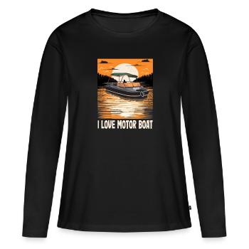 J’aime la parade de bateaux à moteur Citation de bateau à moteur - T-shirt manches longues Premium bio Femme - noir - Devant - Julia (174cm)