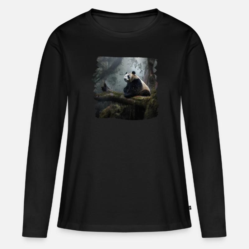 Pandas realistic Panda Großer Panda - Frauen Premium Bio Langarmshirt - Schwarz