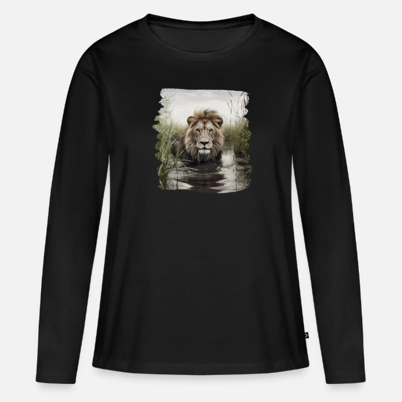 Löwen realistic Löwe - Frauen Premium Bio Langarmshirt - Schwarz