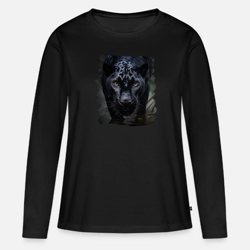 schwarzer Panther realistic Panther - Frauen Premium Bio Langarmshirt - Schwarz
