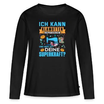 ich kann klamotten reparieren was ist deine superk - Frauen Premium Bio Langarmshirt - Schwarz - Vorne - Julia (174cm)