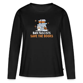 Interdire les fascistes Sauvez les livres Introverti - T-shirt manches longues Premium bio Femme - noir - Devant - Julia (174cm)